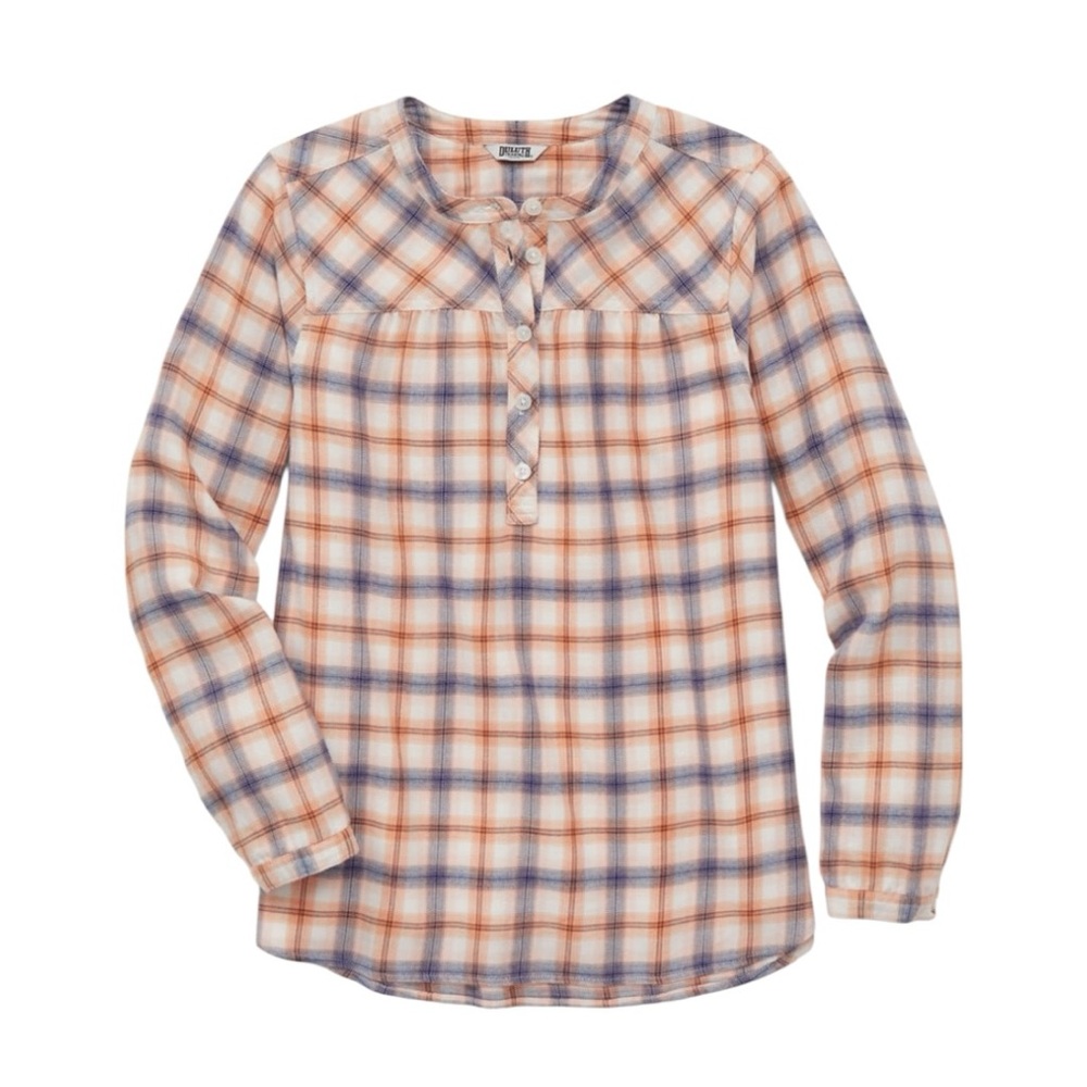 Duluth Trading Co Seawool Lightweight Plaid Flannel Blouse Size S Blue Orange